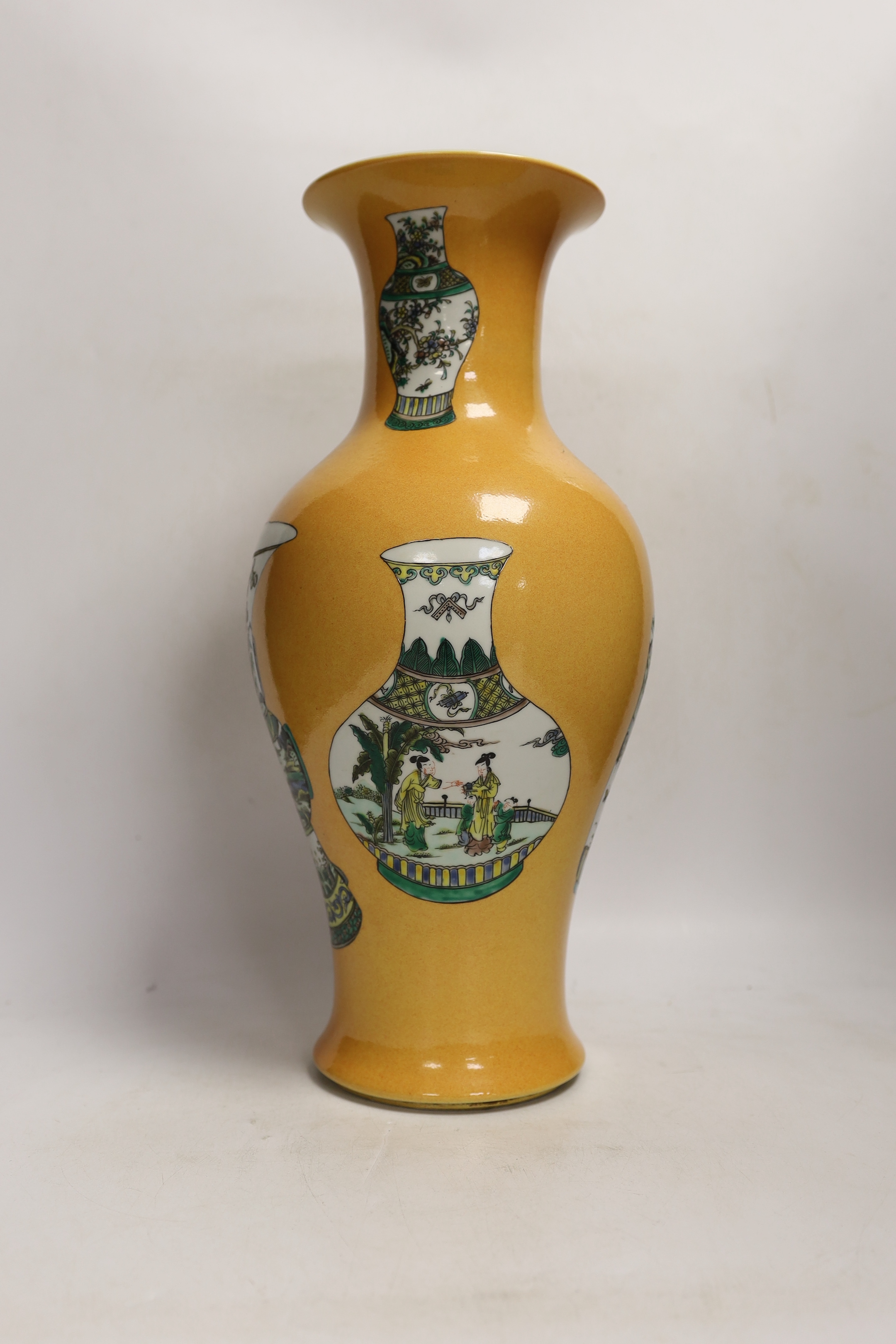 A Chinese famille verte baluster vase, 41.5cm